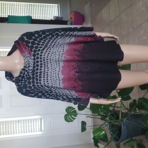 HP 🥳 Harmony L polka dot stripes cowl neck poncho short sleeve sweater